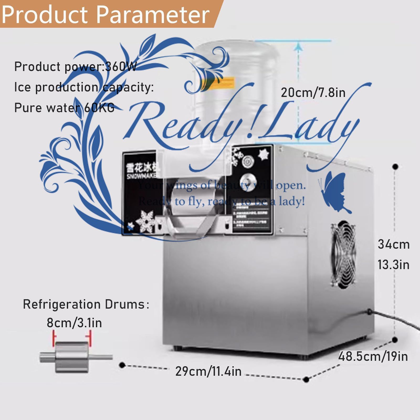 レストランスナック用スノーアイスメーカーシェーバーマシン 60kg|24h