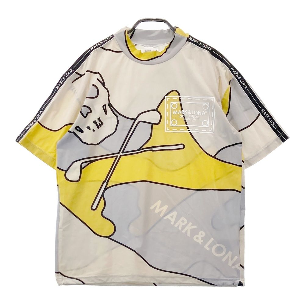 サイズ 46 MARK-LONA マークアンドロナ 2025年モデル モックネック 半袖Tシャツ ビッグスカル 総柄 グレー系 240101541269 ゴルフウェア メンズ ストスト