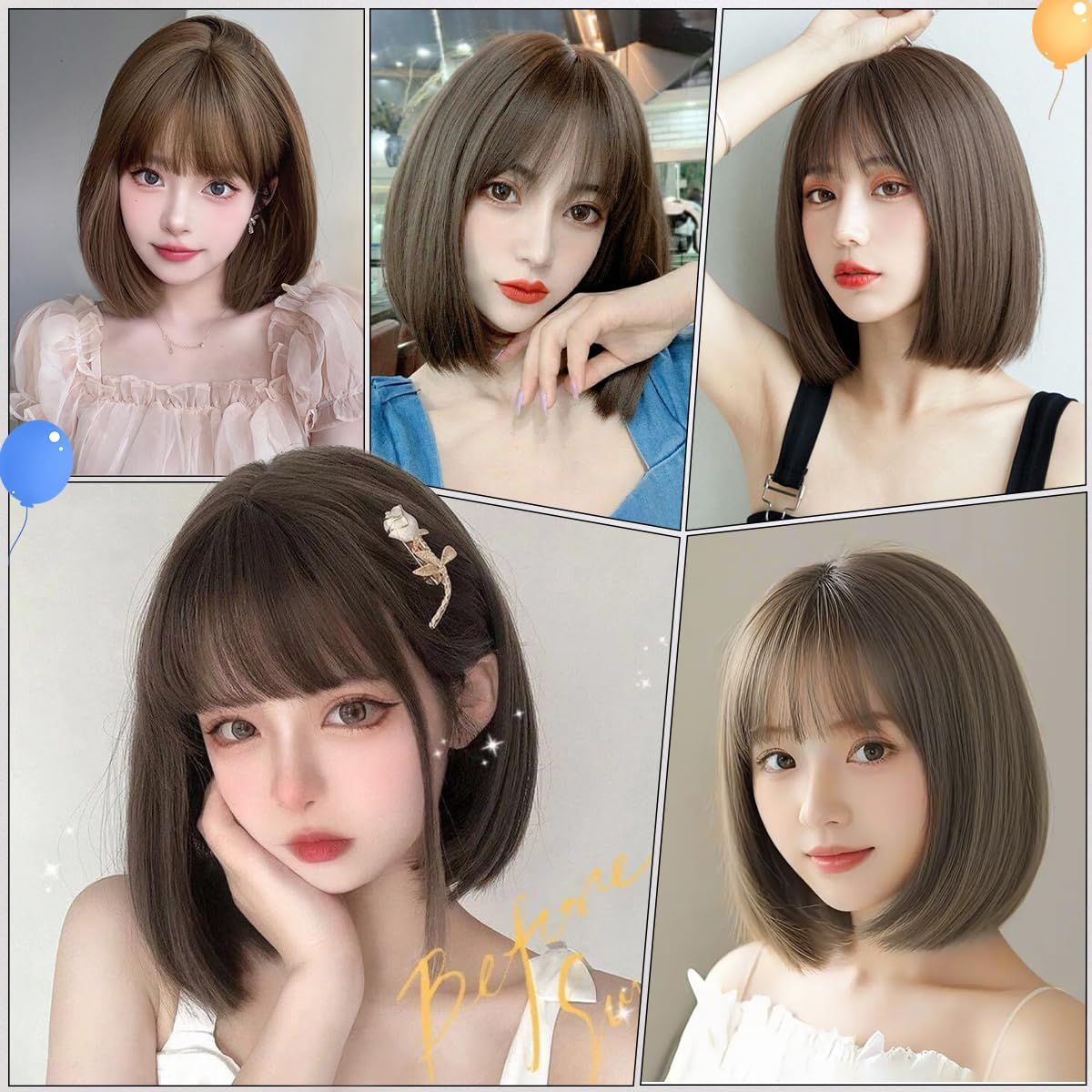 Aisiqueensウィッグ ショート ボブ フルウィッグ 耐熱 自然 大人