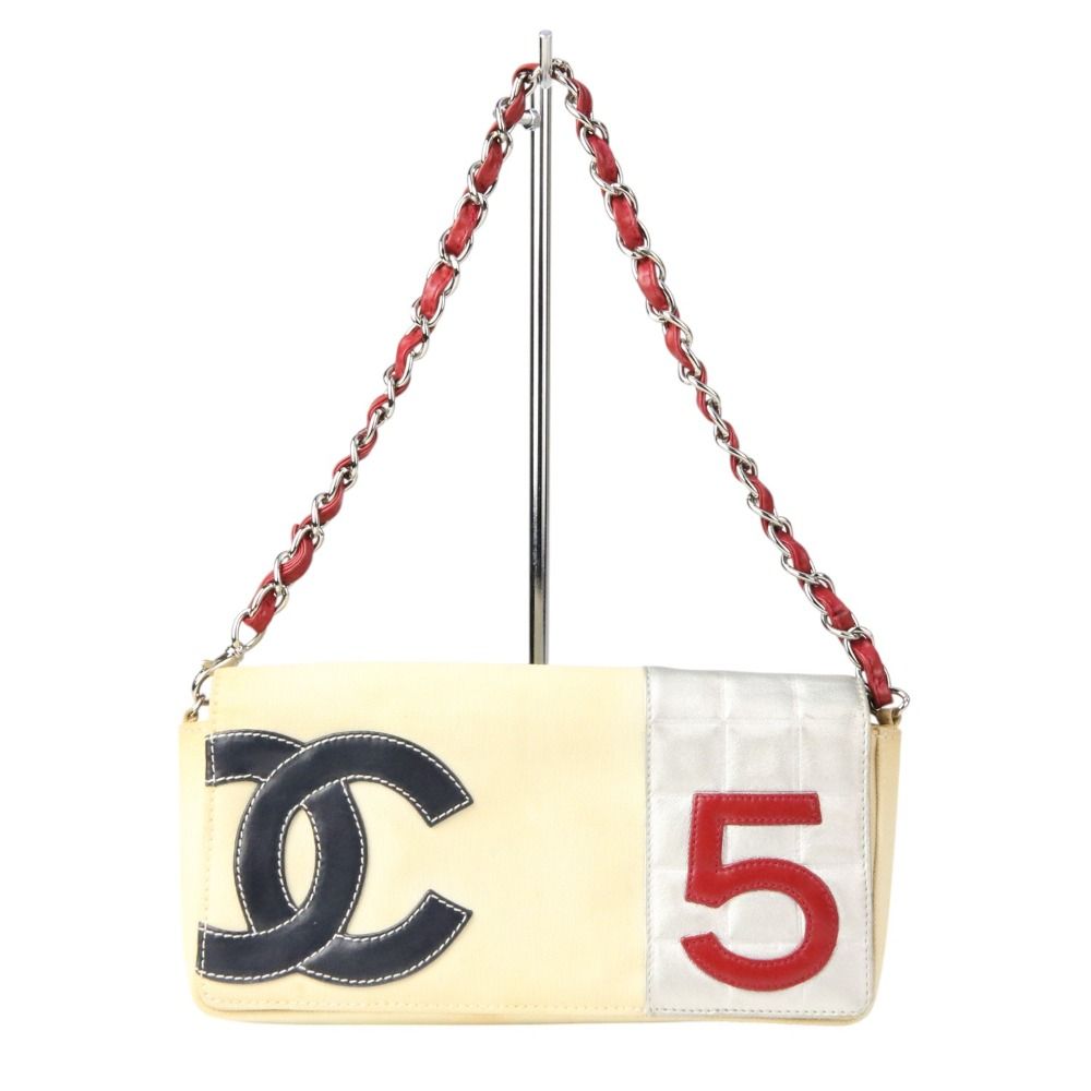Chanel シャネル NO.5 アイコンチェーンショルダーバッグ キャンバス チョコバー ベージュ レディース 古着 中古 USED Chanel シャネル NO.5 アイコンチェーンショルダーバッグ キャンバス