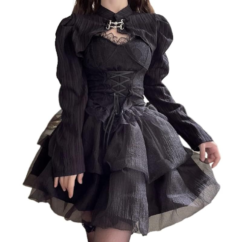 Lady Lazy レディレイジー ゴスロリ ドレス ビスチェ ボレロ スカート 地雷系 コスプレ ひざ上 黒 3点セット L 0
