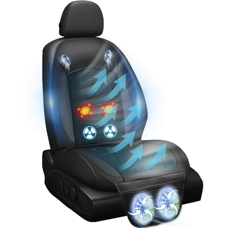 クールシート 車 革新強化版 振動機能搭載 無段階風量調節 カーシート クーラーシート 夏 首元|背中|座面送風 超大型ファン２枚＋強力ファン2枚 低騒音設計 シートクーラー 涼しい 蒸れない 快適ドライブ 滑り止め 取り付け簡単 DC12V|24V対 0