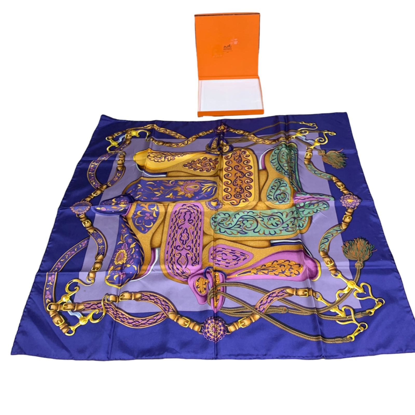◆ ◆ Hermès エルメス スカーフ カレ90 箱有 シルク FESTIVAL フェスティバル 祭典 ブルー系 レディース V89725NA