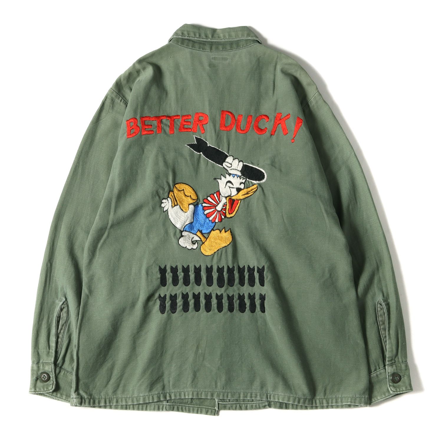 70s 米軍実物 刺繍カスタム コットンサテン ユーティリティ シャツ 