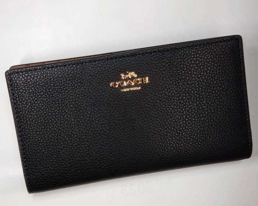 COACH 新品 レザー 二つ折り 長財布 黒 コーチ レディース 財布 J13