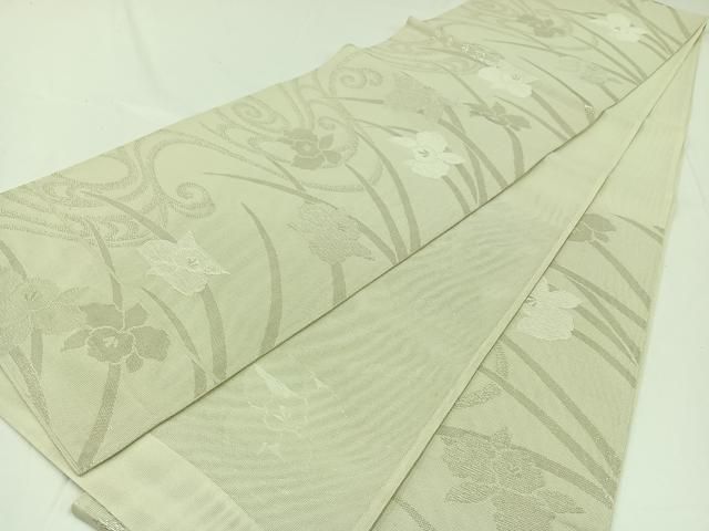 正絹 夏帯 流水舞花文 金銀糸 六通柄 ㉓ 平和屋着物▽六通柄袋帯 舞花文 黒地 金銀糸 正絹 逸品