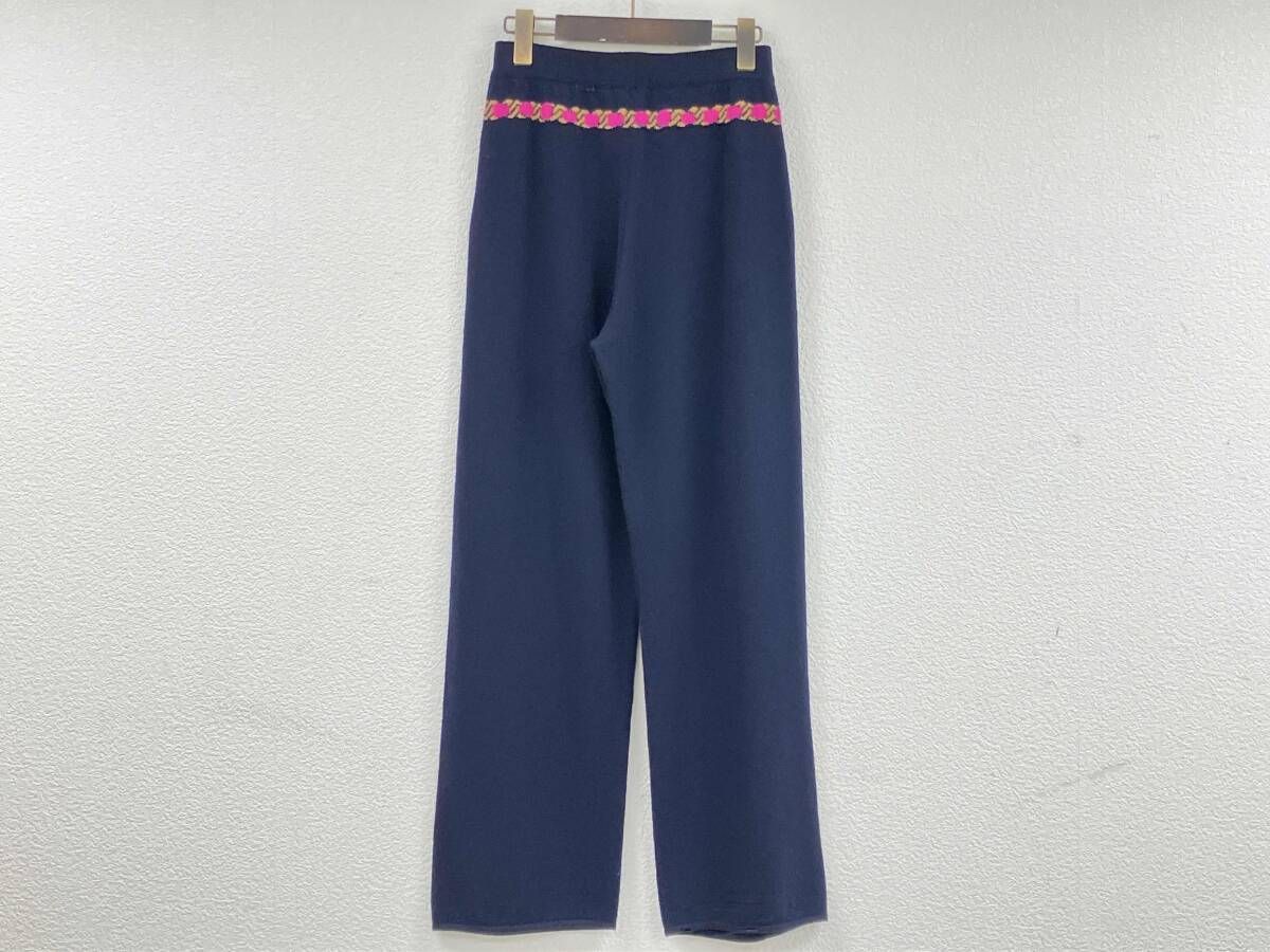 CHANEL シャネル カシミヤ ニット ロング パンツ ココマーク 柄入り ネイビー P74378K10840 サイズ36