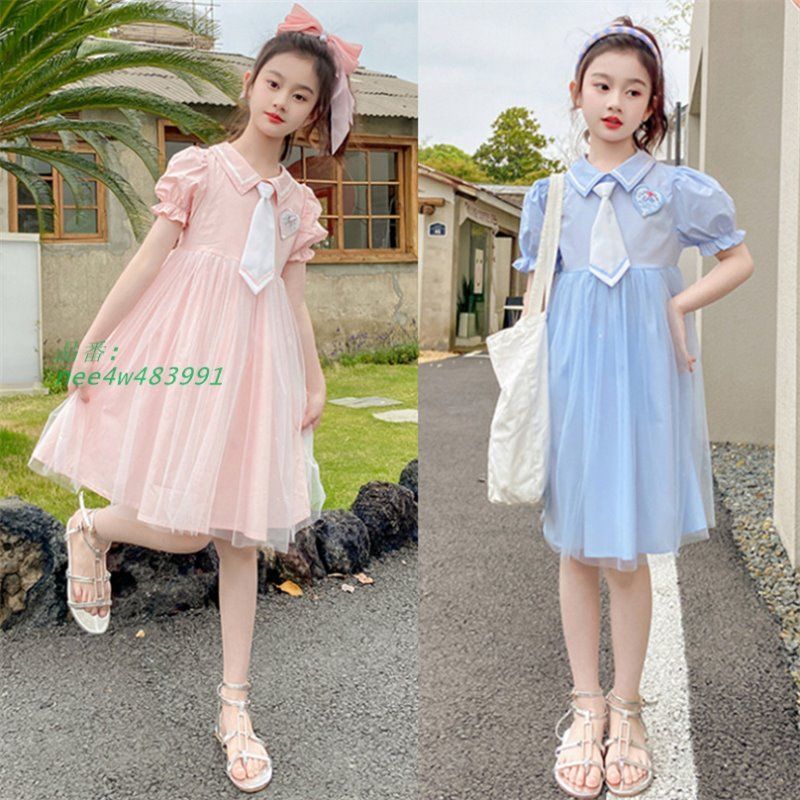 ワンピース キッズドレス ガール衣装 子供服 パーティードレス 洋服 発表会 お誕生日 半袖 女の子ワンピ プリンセス ネクタイ お姫 学園祭 nee4w483991