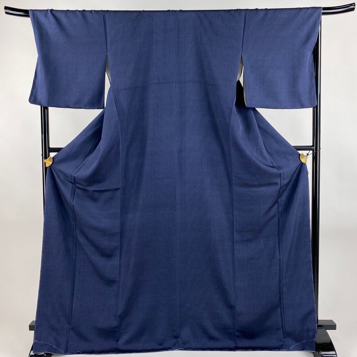 小紋 身丈171.5cm 裄丈69cm L 袷 縞 幾何学模様 紺色 正絹 名品