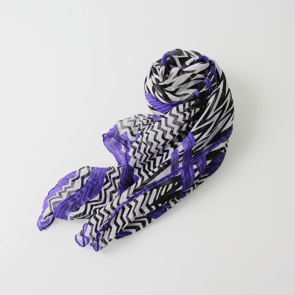 美品 MISSONI ミッソーニ 配色シルクストール F/パープル ブラック ホワイト【2400013288736】 美品 MISSONI ミッソーニ 配色シルクストール F/パープル ブラック