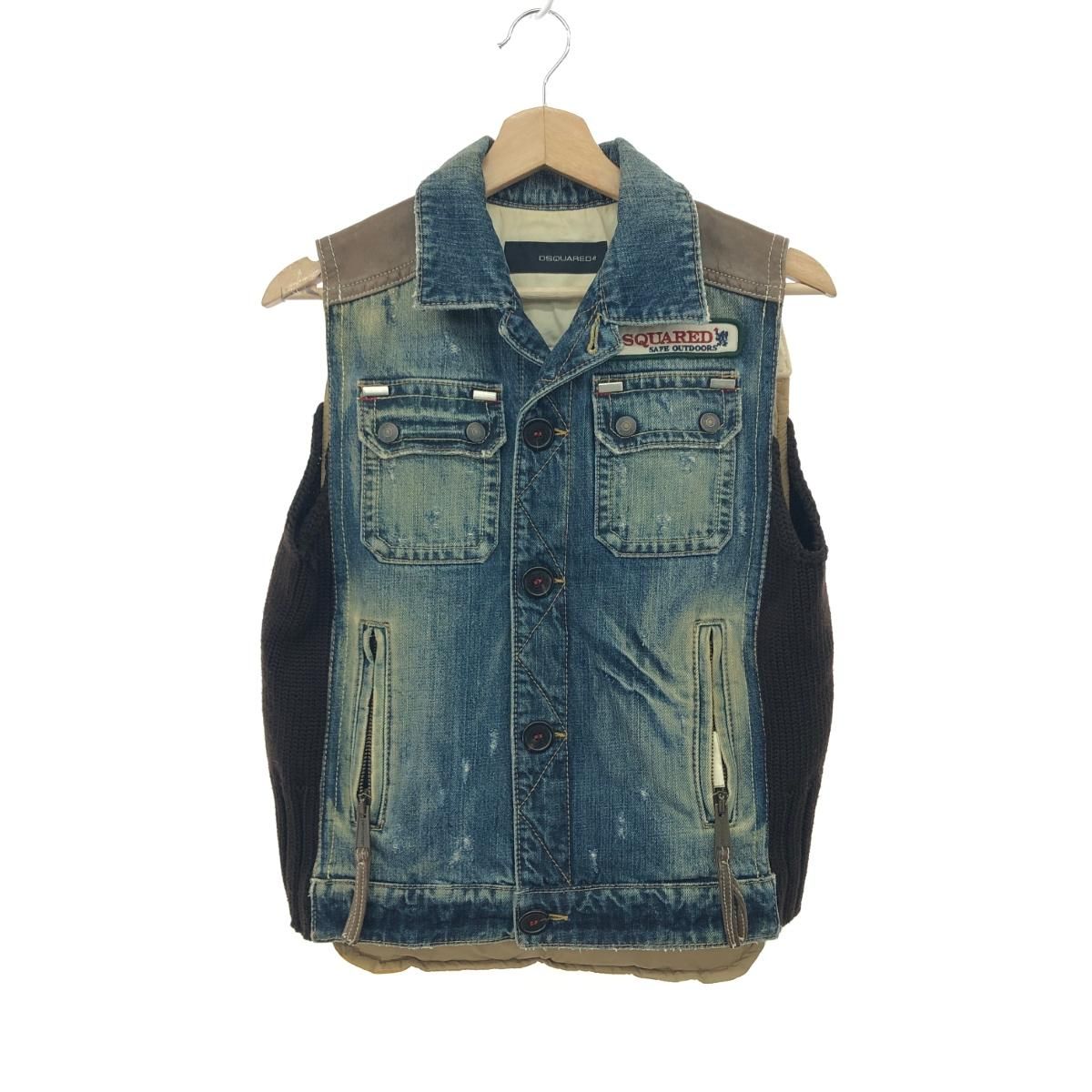Dsquared2 ディースクエアード レザー×デニム切替ダウンベスト サイズ 48 ブルー メンズ | 240001167045