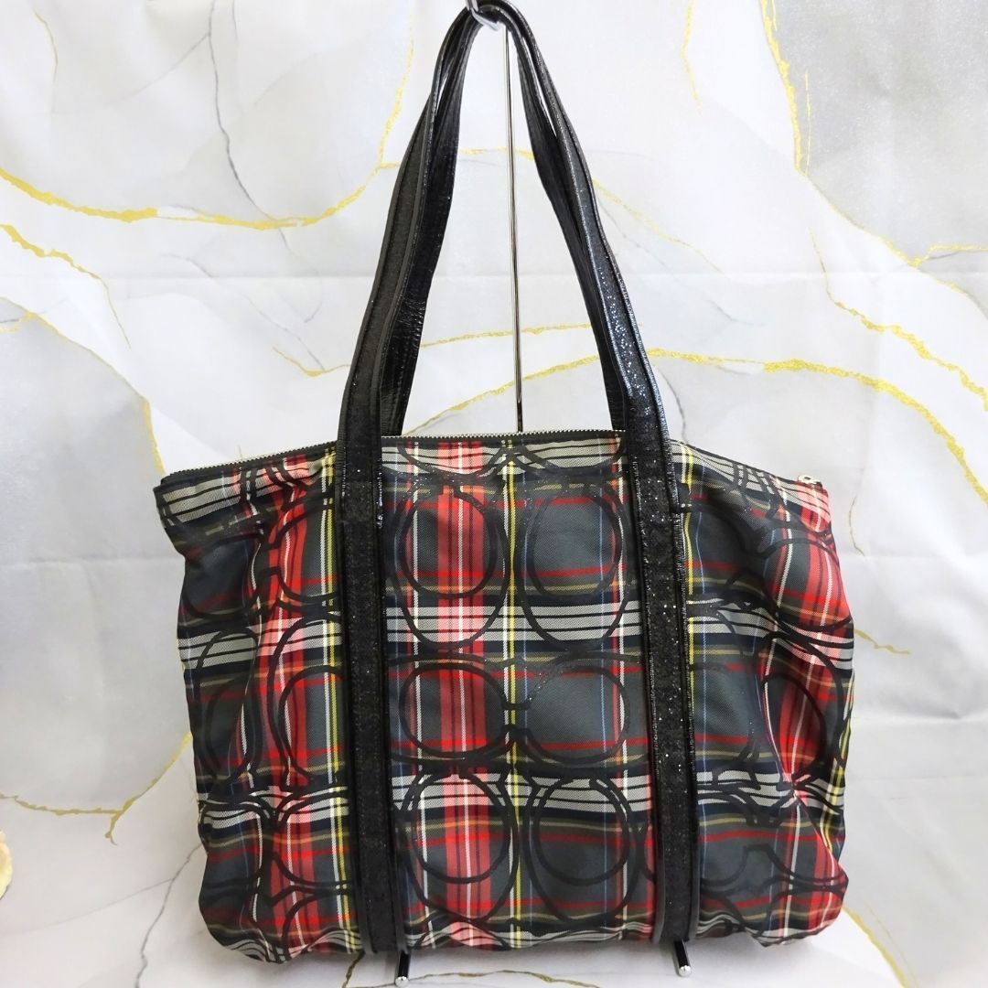 COACH コーチ トートバック タータンチェック チャーム付き 持ち手