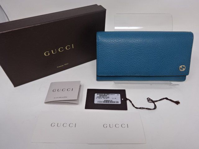 ◇グッチ GUCCI インターロッキングG 長財布 ターコイズブルー 青緑