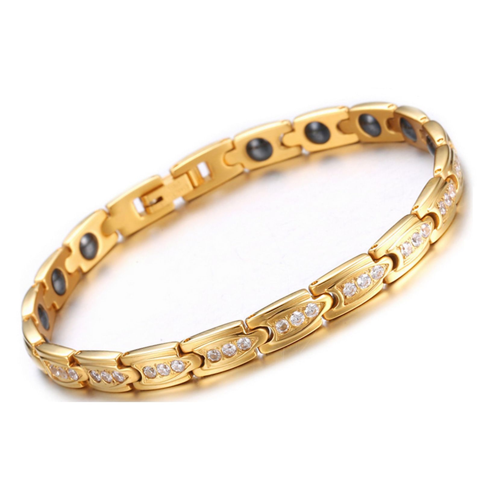 【iMakims】 磁気 ヘマタイト チタン レディース ブレスレット 血流改善 ジルコン おしゃれ 軽い 金属アレルギー対応 肌にやさしい M 手首周り17cm [M 17cm:手首周り]