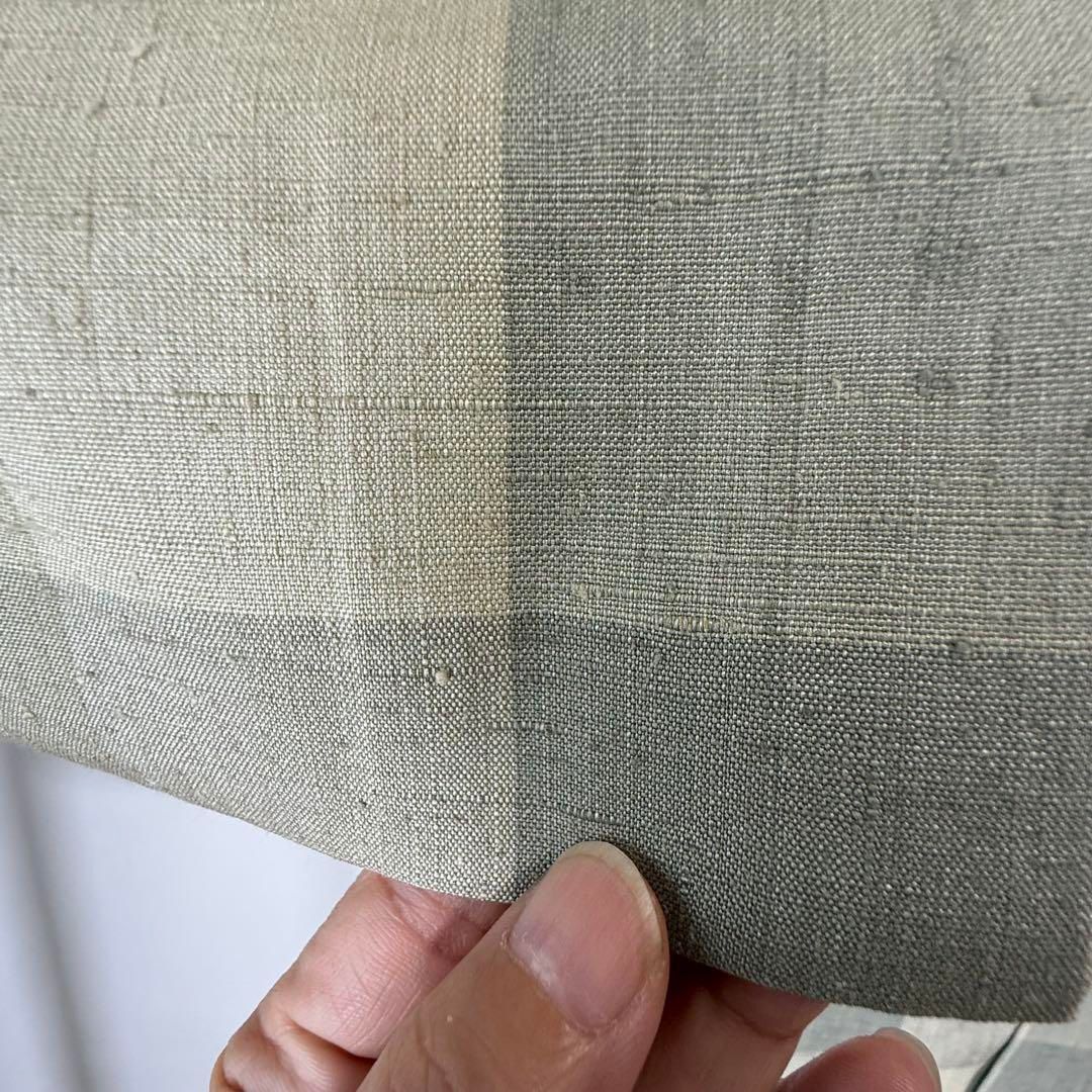 超 着物 正絹 袷 現代 紬 161cm グリーン グラデ 格子 チェック LASALLEGIJON_ES