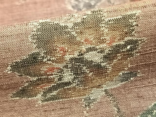 海外限定。 平和屋着物 小千谷ちぢみ 単衣 花唐草間道 正絹 AABB2213fy