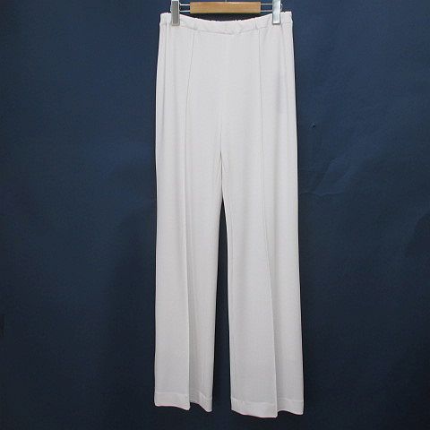 ラ イマージュ la IMAGE ロング丈 ストレッチ パンツ L 白系 ホワイト 無地 ウエストゴム 裏地