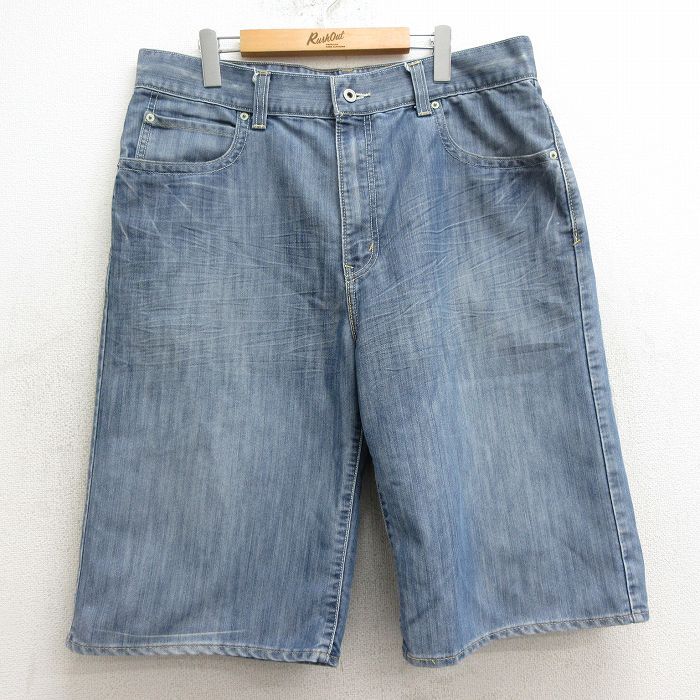 W38/古着 リーバイス Levis 579 ショート パンツ ショーツ メンズ バギー ヒゲ 紺 ネイビー デニム spe 24apr04 中古 ボトムス 短パン ショ
