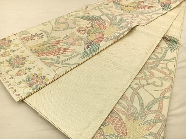 洒落袋帯】クラシックエレガンス＊間道に舞う金の瑞鳥/唐花/六通/