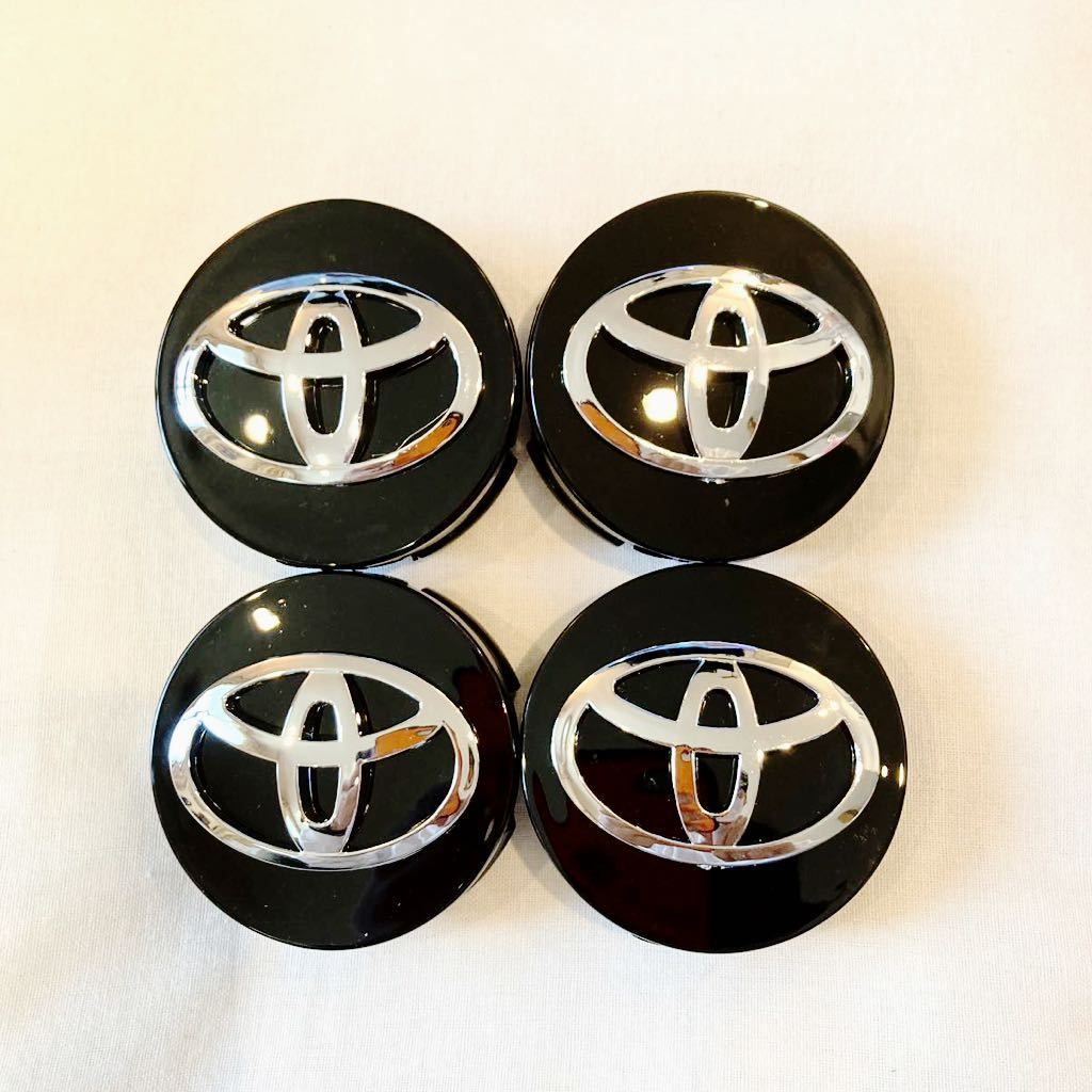 買得 トヨタ ホイールキャップ 62mm toyota センターキャップ エンブレムロゴ タイヤ バッジ ブラック ４個セット 