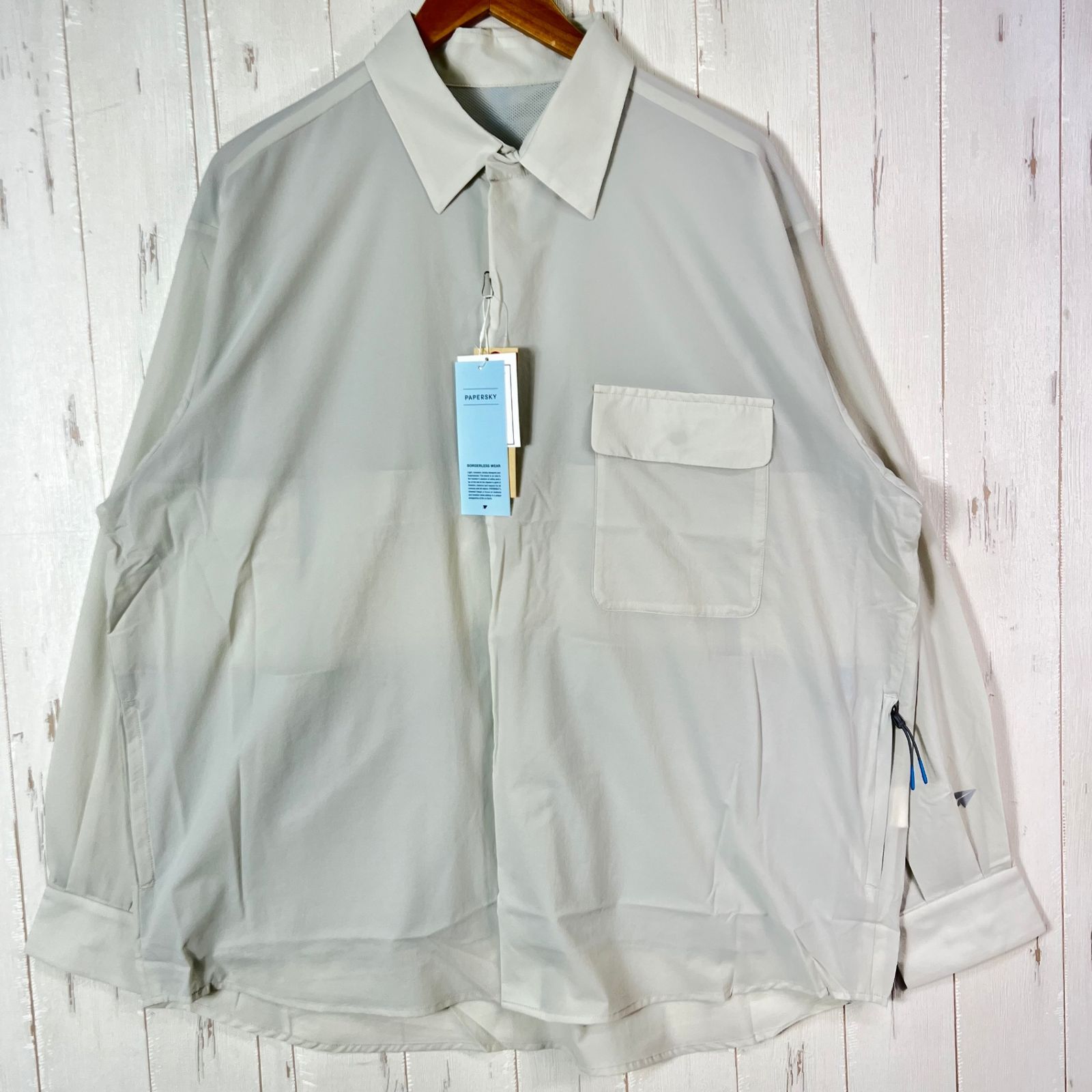 Unisex L アイボリー系 Paper Sky Wear ペーパースカイ ウェア ウィンドビッグシャツ WIND BIG SHIRT ECRU ナイロン ウェア トップス インナー シャツ ロングスリーブシャツ 化繊 z00053