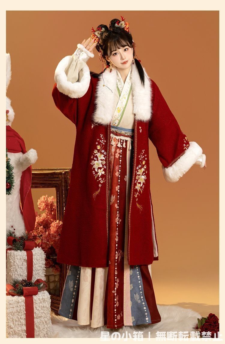 2025新品 冬款 宋制漢服 女子用 刺繍加綿外套 + 八破