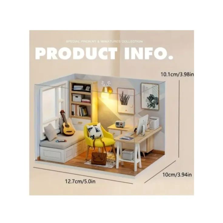 ミニチュア ドールハウス キット - サンシャイン スタディ ルーム セット、ドールハウス モデル構築キット | ビスタプリントキャビンサンシャインスタディミニチュアサンシャインスタディ