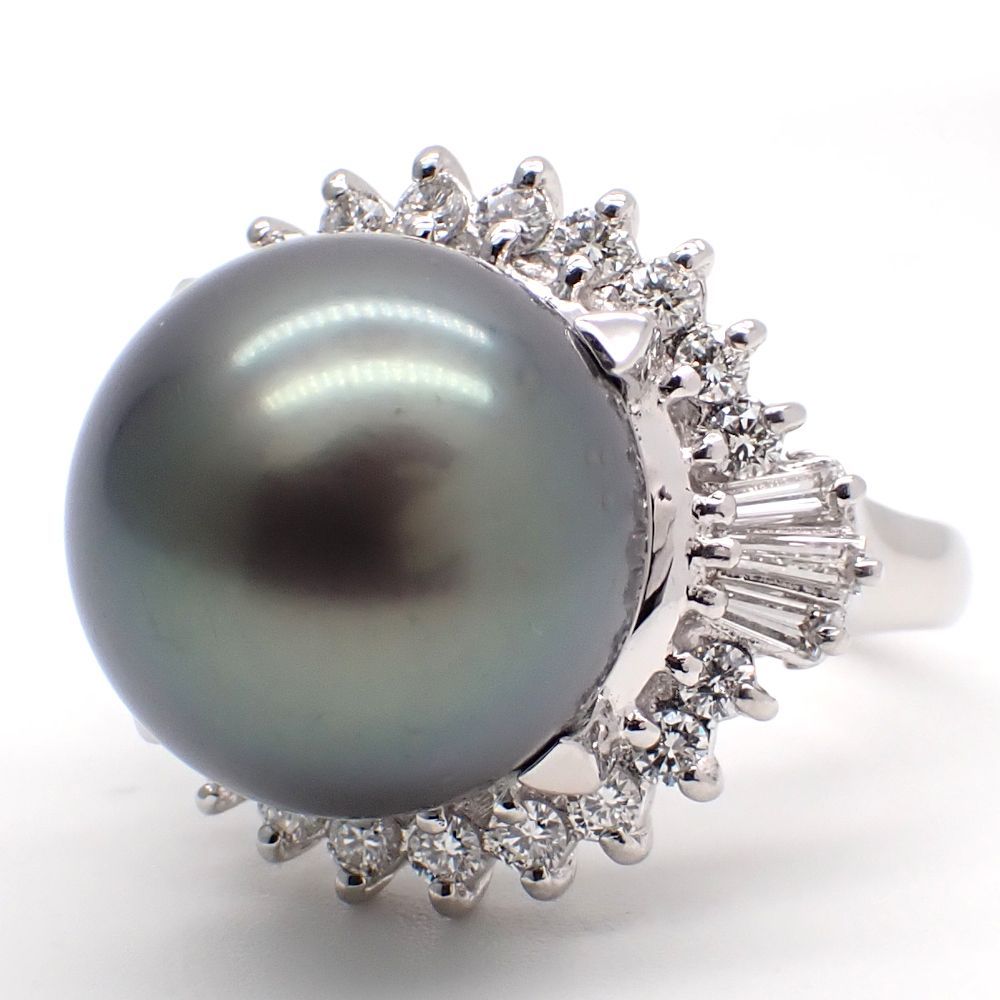 鑑別書付【TASAKI】黒蝶真珠 Pt900 リング ダイヤモンド 0.06ct