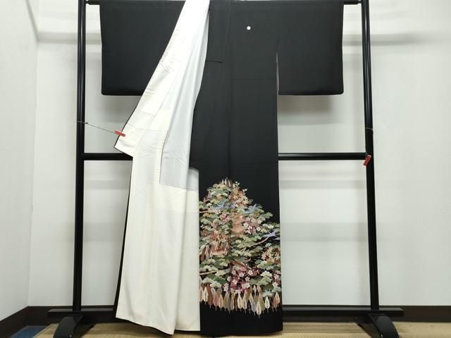 平和屋着物●中国三大刺繍 蘇州刺繍 総刺繍 黒留袖 飛鳥風景松梅文 金糸 正絹 CAAZ0913vf