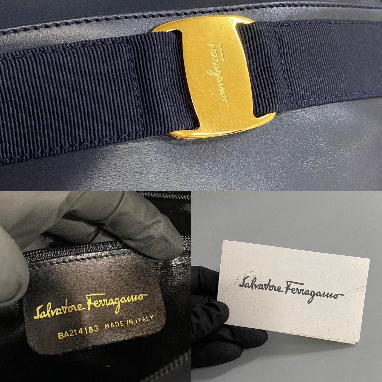 Salvatore Ferragamo ヴァラ リボンベルト ネイビー - 小物