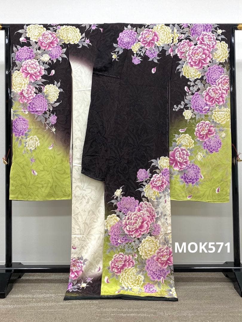 振袖 MERCURYDUOR 仮絵羽 京友禅 牡丹 正絹 未仕立て品 八掛付き