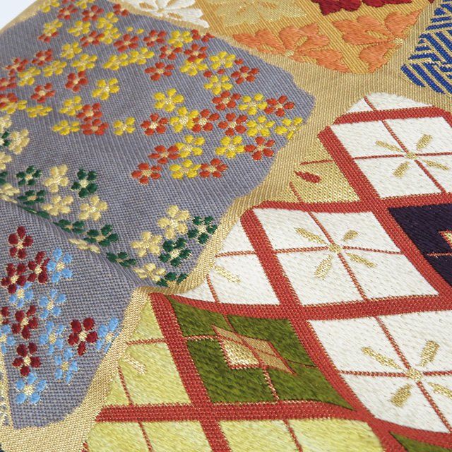 袋帯 中古 正絹 フォーマル 六通 織匠 山口美術 花菱亀甲 A917-9 袋帯 中古 正絹 フォーマル 六通 織匠 山口美術 花菱亀甲 A917-9