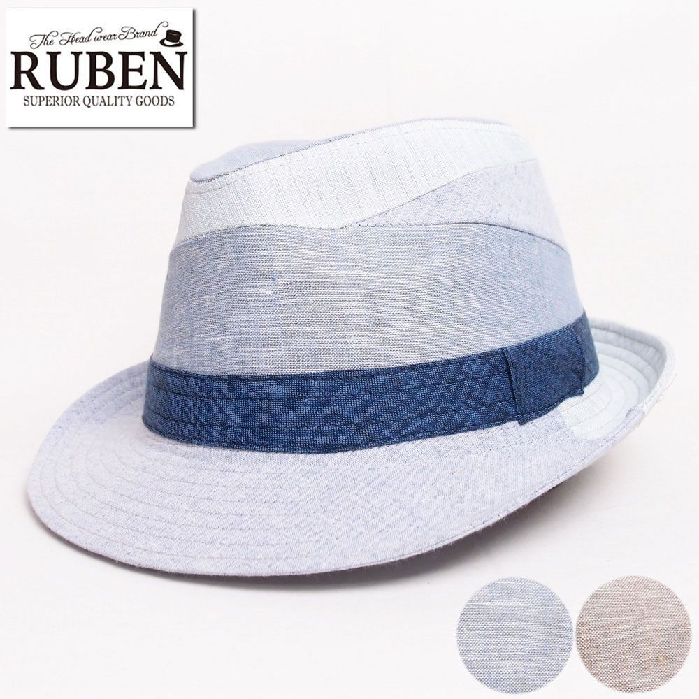 RUBEN ルーベン リネンパッチワーク中折ハット フリーサイズ-未
