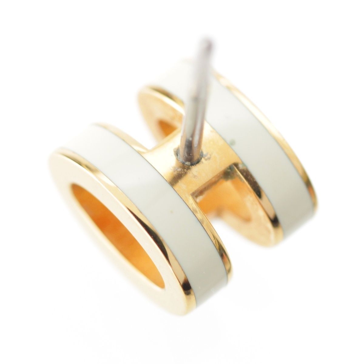 エルメス ミニ ポップアッシュH ピアス ホワイト ゴールド【中古