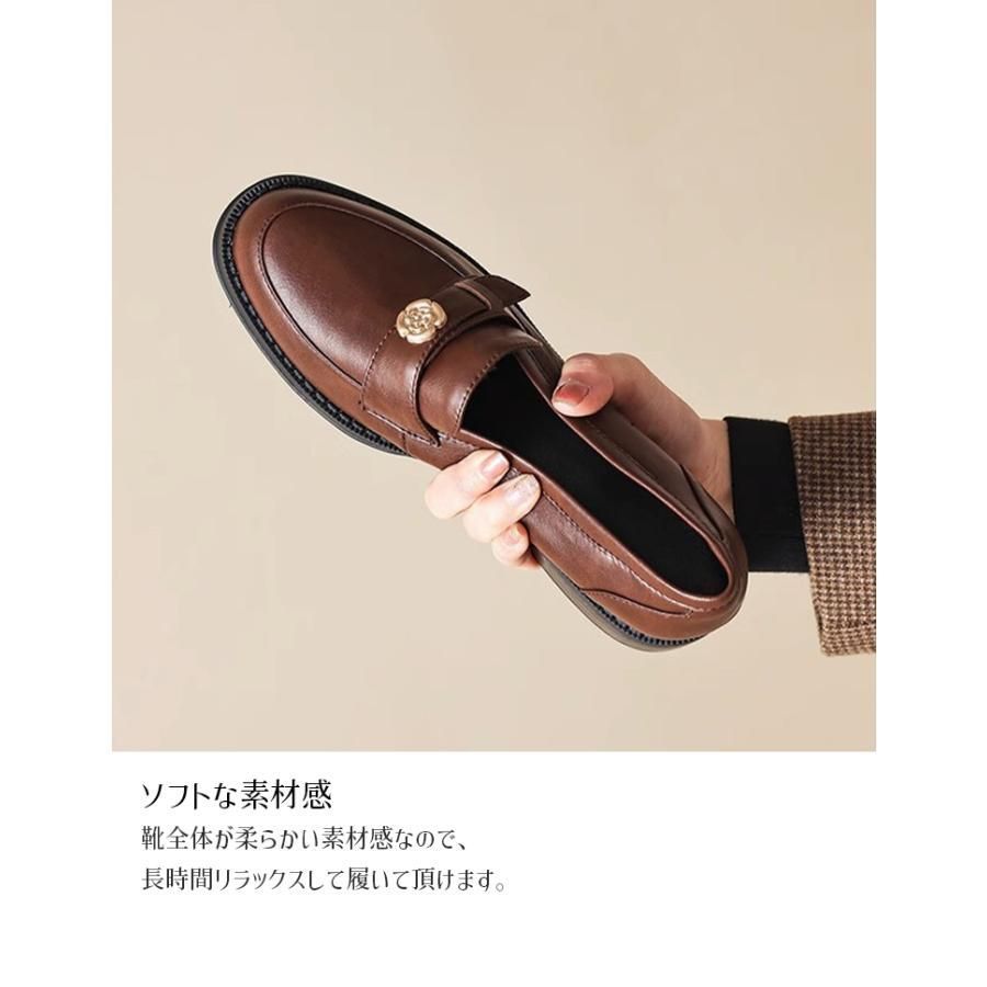 ローファー 靴 レディース スクエアトゥ ３cmヒール コインローファー レザー 消臭 軽量 柔らか コーデ 春 夏 秋 冬 シンプル 滑り止め 柔  - メルカリ