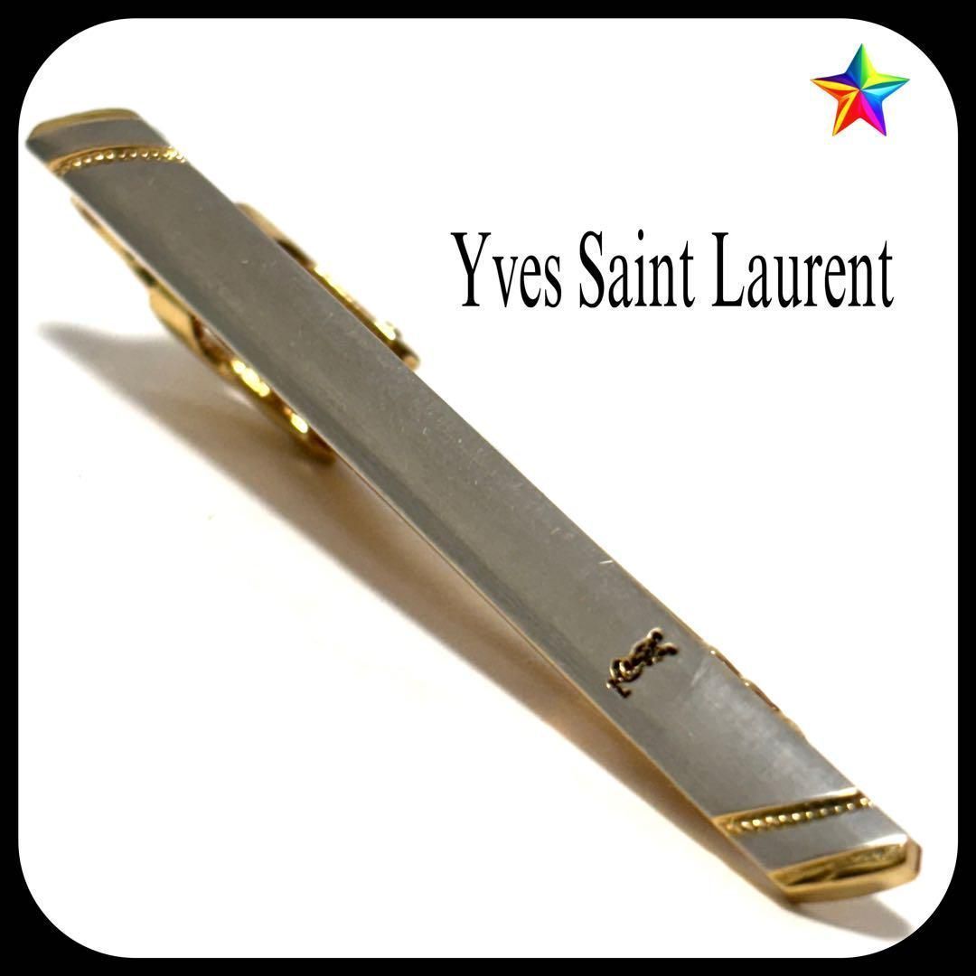 イヴサンローラン ネクタイピン タイピン ysl シルバー×ゴールド
