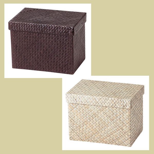 『パンダン』蓋付き四角タイプ小物入れ「23×15.5×17cm」（ＣＤボックス）／（１種選択／２種類）　※CD，かご，アジアン雑貨，バスケット，収納，ケース，ボックス，箱，カラー，色，入れ