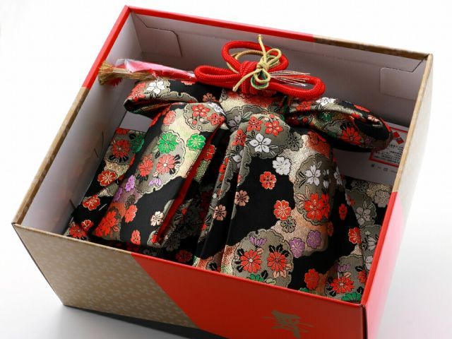 七五三 七歳用 簡単 帯飾り付き 結び帯 大寸 単品 箱入り 日本製 ブラック da-246