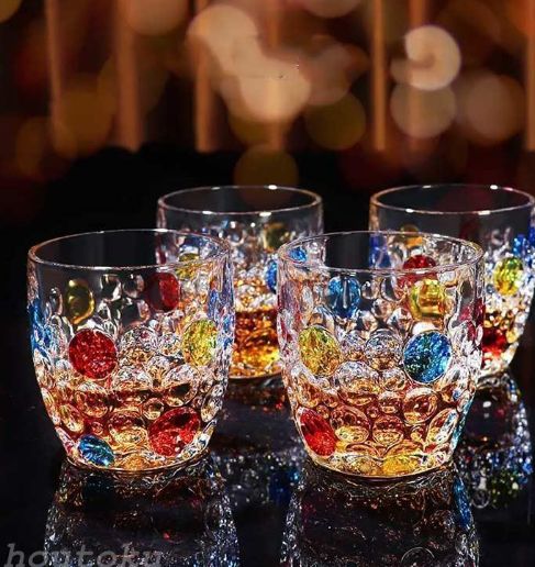カラフルコップ グラス 虹色 カラフル 400ml 4個セット ガラス コップ