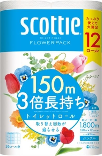 3セット スコッティ フラワーパック ３倍長持ち １２ロール シングル 紙クレシア