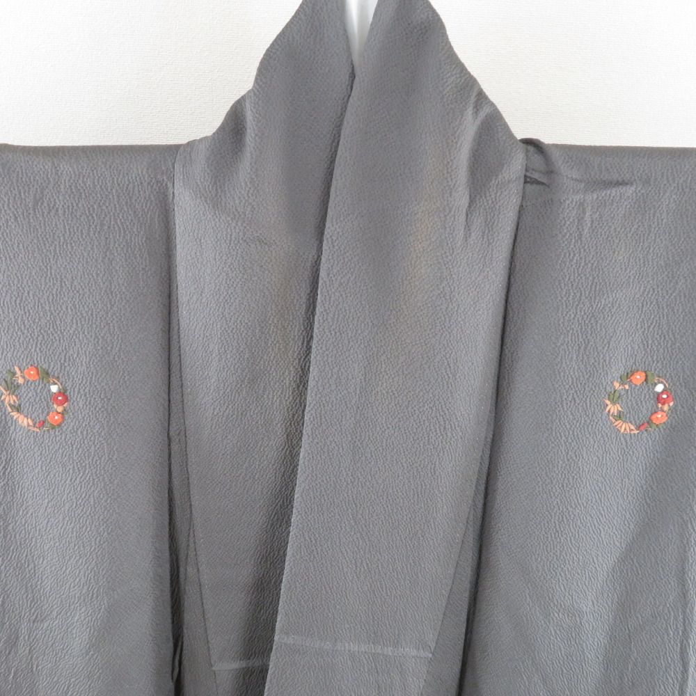 色無地 加賀紋 伊達紋 洒落紋 袷 広衿 正絹 グレー 家紋なし 仕立て