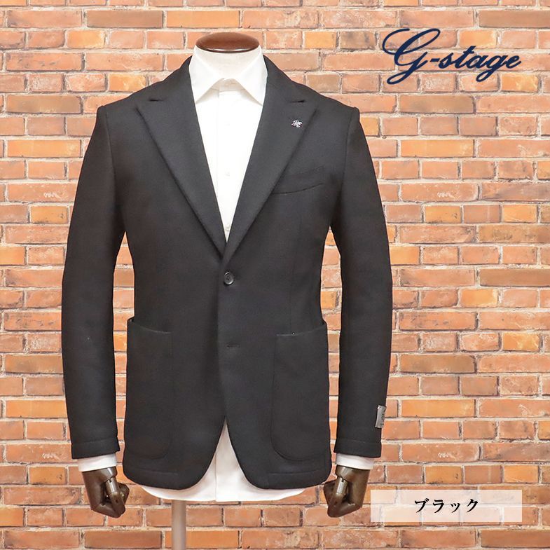 秋冬/g-stage/48サイズ/快適ジャケット FORTEX社ダブルフェイス ニット伸縮 ピークドラペル 新品/黒/ブラック/je115/