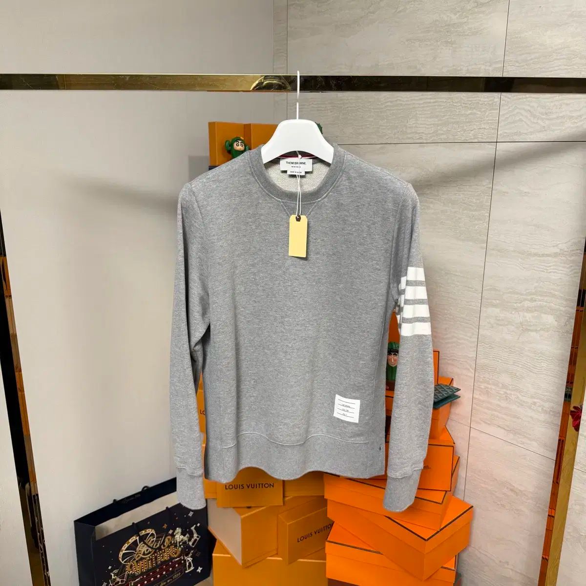 3 サイズ Thom Browne トム ブラウン 斜線 袖ストライプ グレー パーカー
