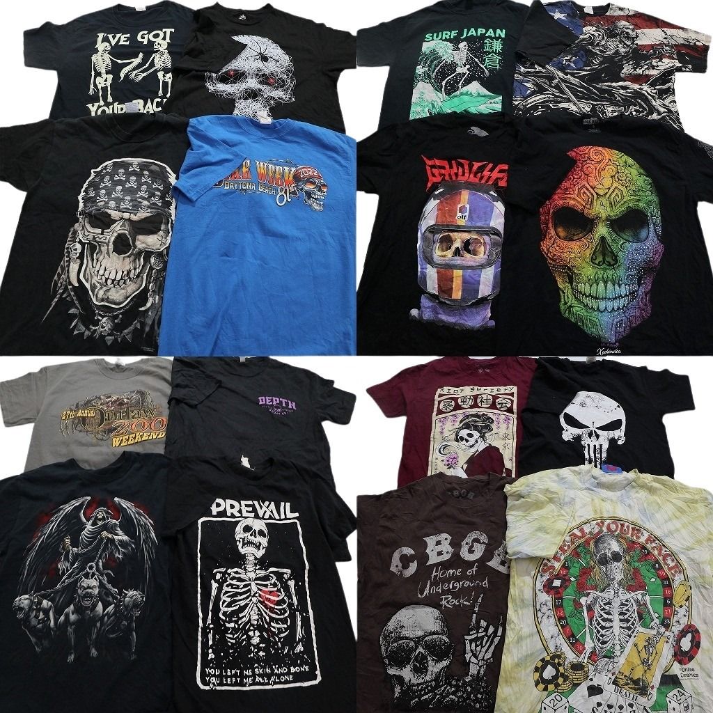 古着卸 スカル 髑髏 半袖Tシャツ 16枚セット メンズ Ｓ |Ｍ 大判プリント タイダイ柄 レインボー 古着 NA9005