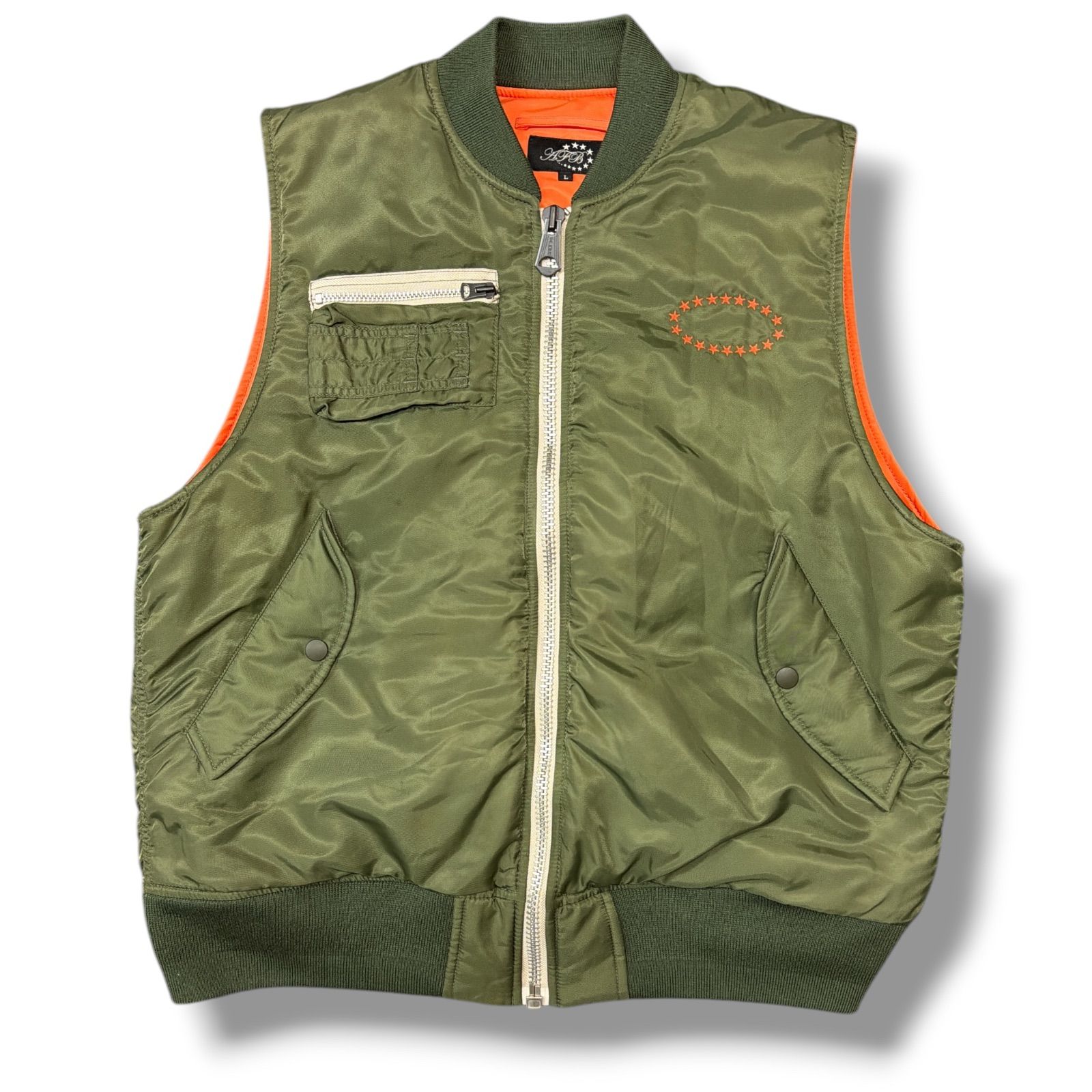 AFB 22AW ピーズMA-1ジップアップベスト ミリタリー 中綿ベスト ジャケット エーエフビー カーキ L 99815A5