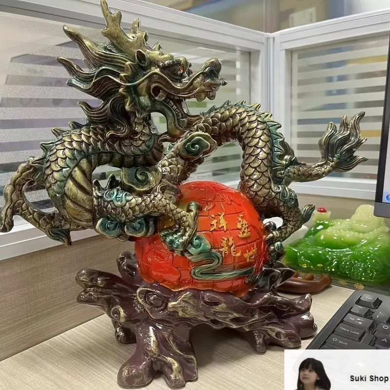 龍 ドラゴン 竜 樹脂 グリーン オレンジ 緑 置物 オブジェ 金運 仕事運
