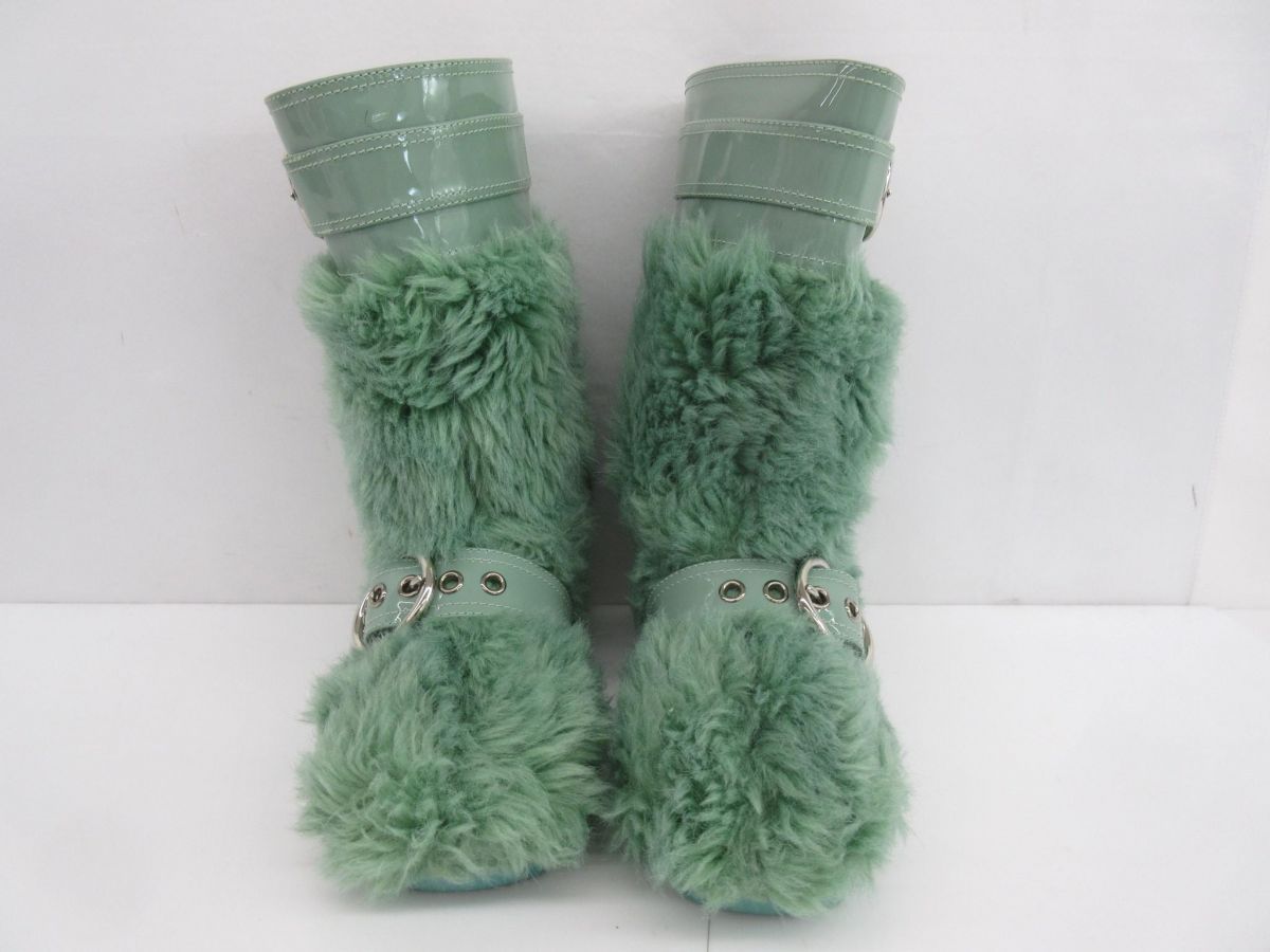 ミュウミュウ miumiu フェイクファー ブーツ 38 グリーン 緑 レディース