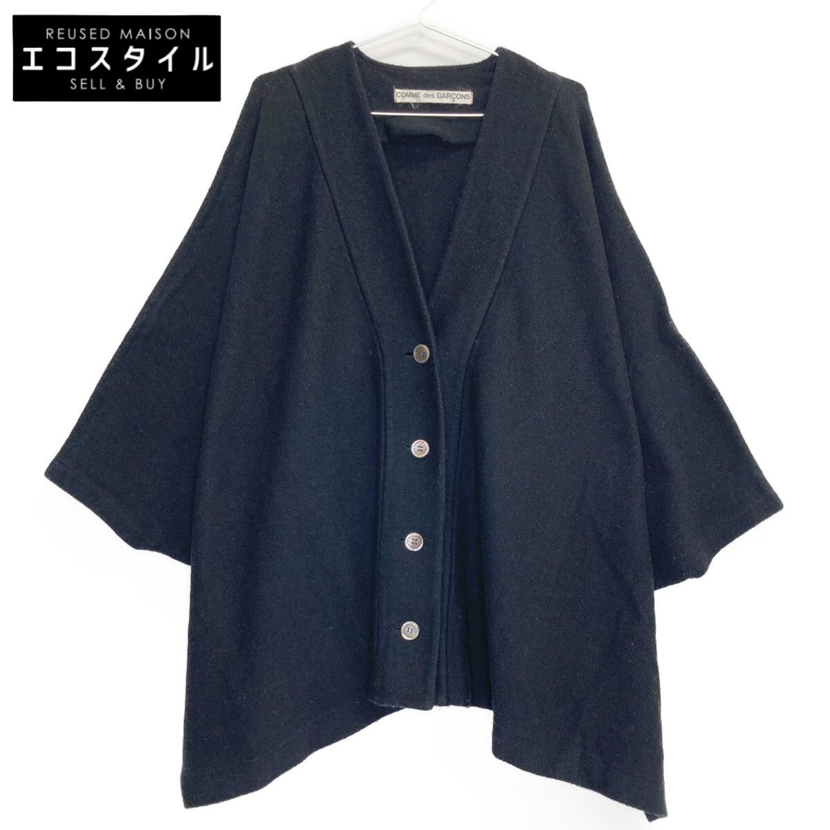 COMMEdesGARCONS コムデギャルソン J-050100 ﾌﾞﾗｯｸ ｳｰﾙ×ﾅｲﾛﾝ ｼｪﾙﾎﾞﾀﾝ ｵｰﾊﾞｰｻｲｽﾞﾆｯﾄﾎﾟﾝﾁｮ 表記なし