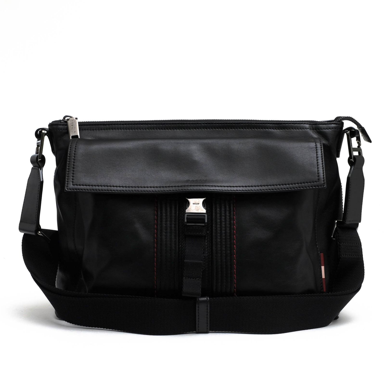 BALLY バリー レザー マチ無 ショルダーバッグ ストライプ ショルダー 