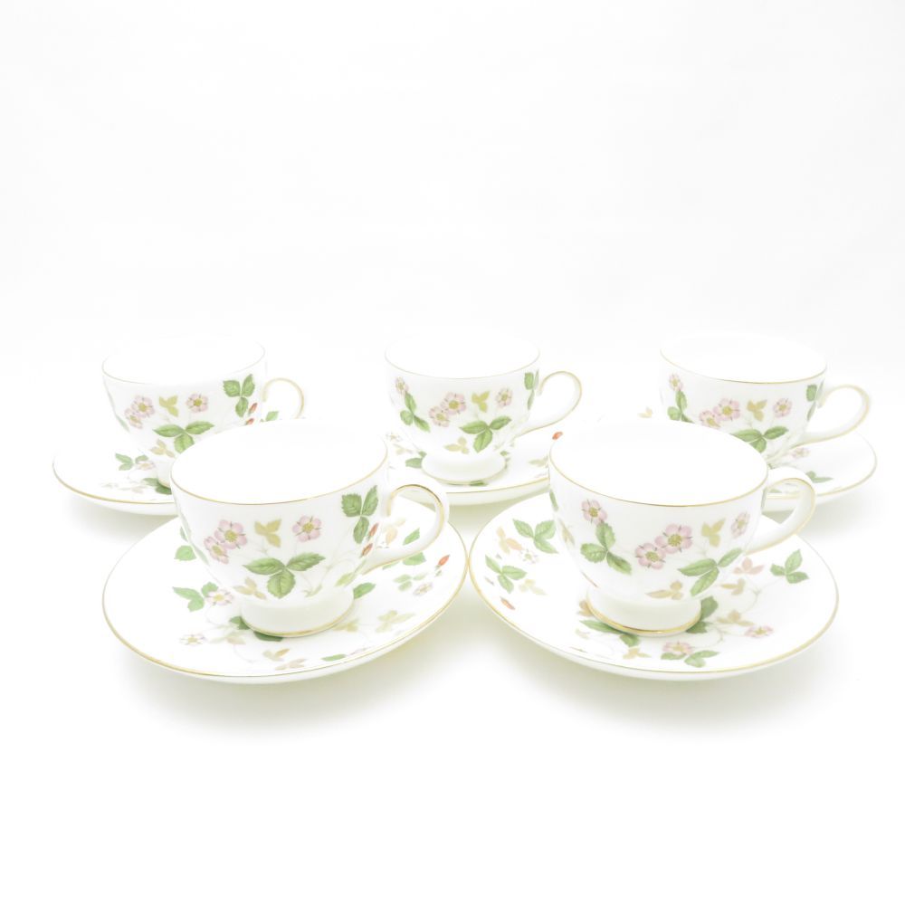 WEDGWOOD ウェッジウッド ワイルドストロベリー ティーカップ＆ソーサー 5客 セット リー 金彩 紅茶 コーヒー 英国 SU13170C2